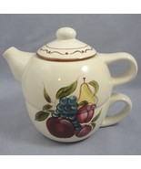 Tea For One Teapot and Cup Fruit Motif Pear Grapes Plums Home Around The... - $5.93