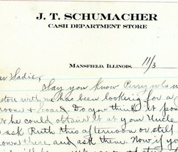 J. T. Schumacher Cash Department store Letterhead Mansfield, Illinois 1910  - $9.47