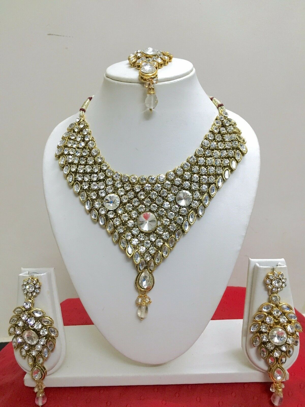 Indisch Bollywood Stil Mode Vergoldet Kundan Braut Schmuck Halskette Set