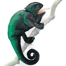 Folktails Shiny Emerald Green Chameleon Iguana Hand Puppet Plush 24&quot; Fol... - $24.74