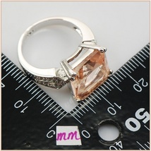 Champane Morganite Pale Nude Blush Prong Set Crystal Sterling Silver Plated Ring image 2