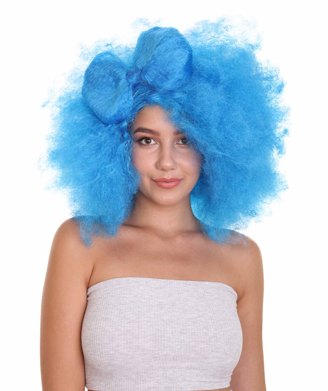 Adult Women Blue Afro Small Bow Wig HW-871