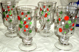Libbey Glass Irish Coffee Mugs Polka Dots Set Of 4 - $18.49