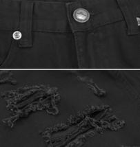Men's Slim Cotton Blend Denim Ripped Distressed Tapered Black Jean Shorts image 7