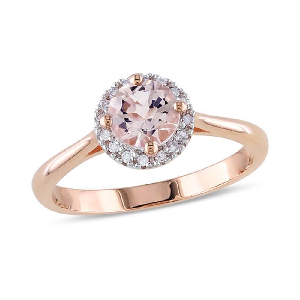 Round Morganite & Diamond Accent Frame Engagement Ring 14K Rose Gold Over Silver