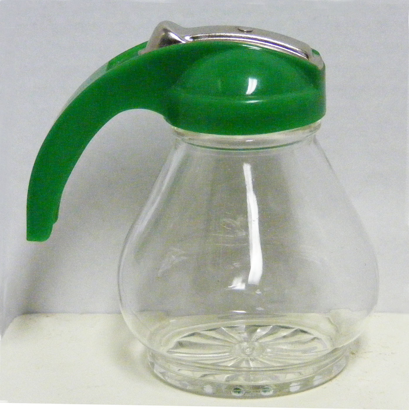 Vintage Glass DRIPCUT Syrup DISPENSER Small 3.75" Green Lid Other