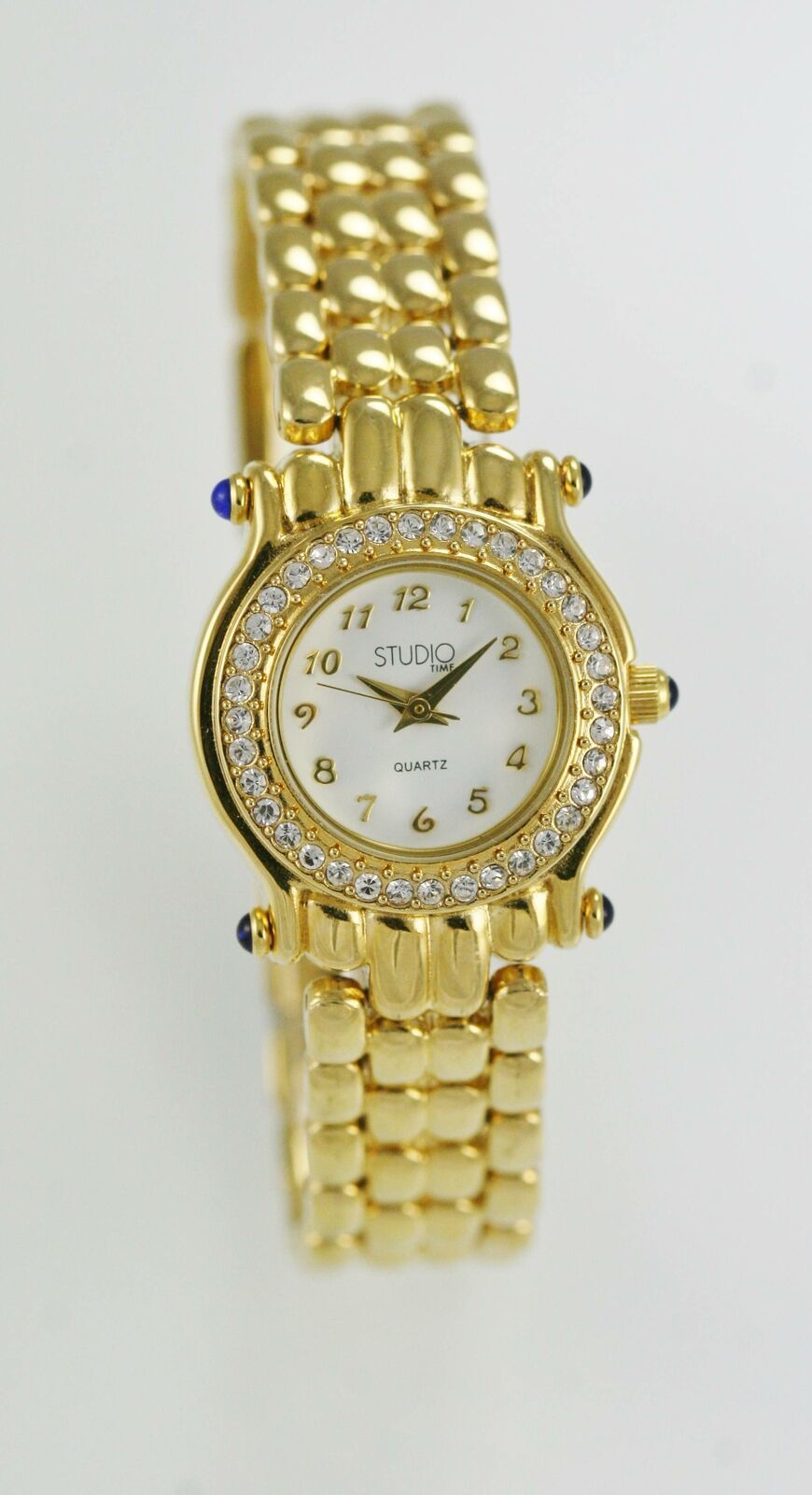 Studio Time Women's White Dial Gold Case Band Quartz Battery Watch