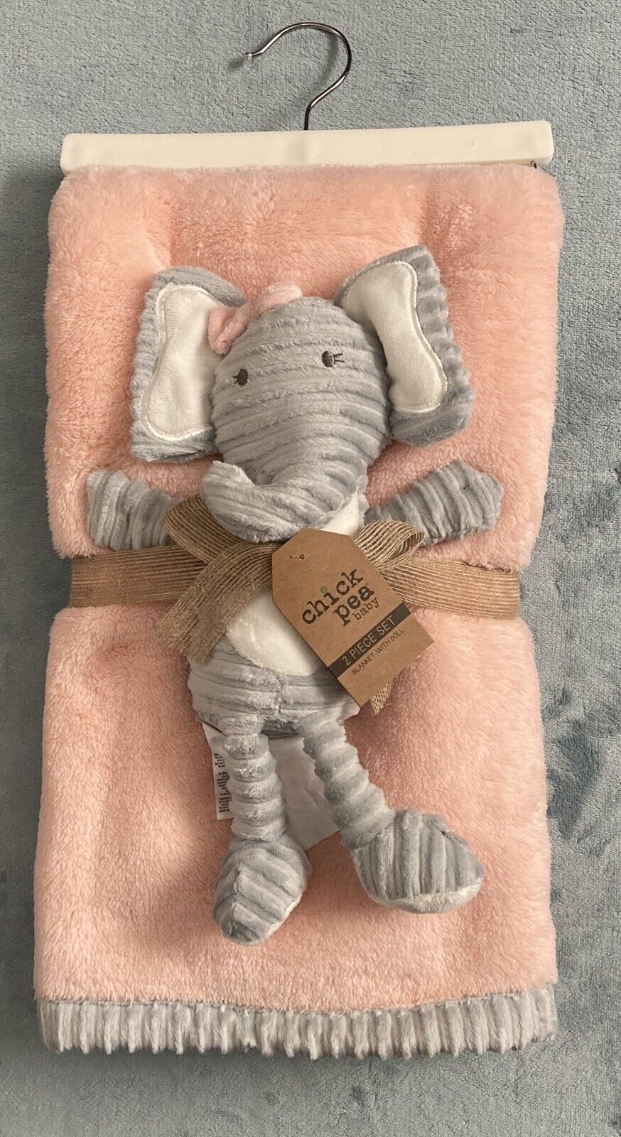 New Chick Pea Pink Baby Blanket Set Gray Ribbed Plush Elephant Toy 30