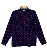 Women&#39;s Vintage Navy &amp; Red Floral Empire Waist Pin Tuck Long Sleeve Shir... - $19.77