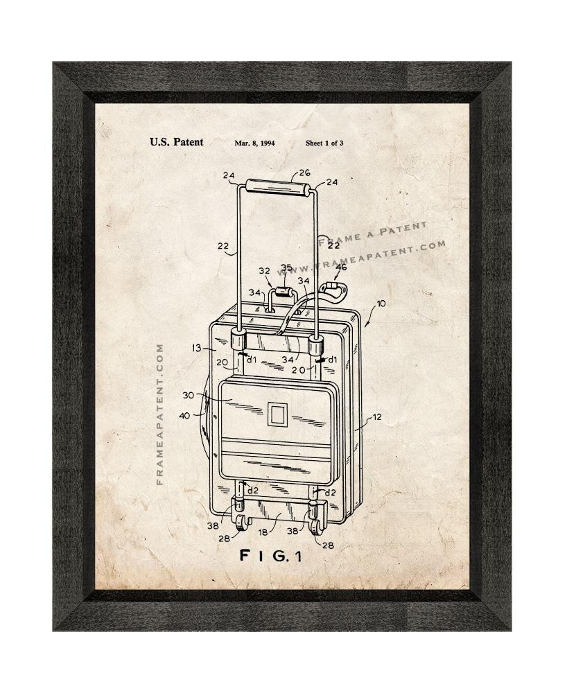 Suitcase Patent Print Old Look with Beveled Wood Frame