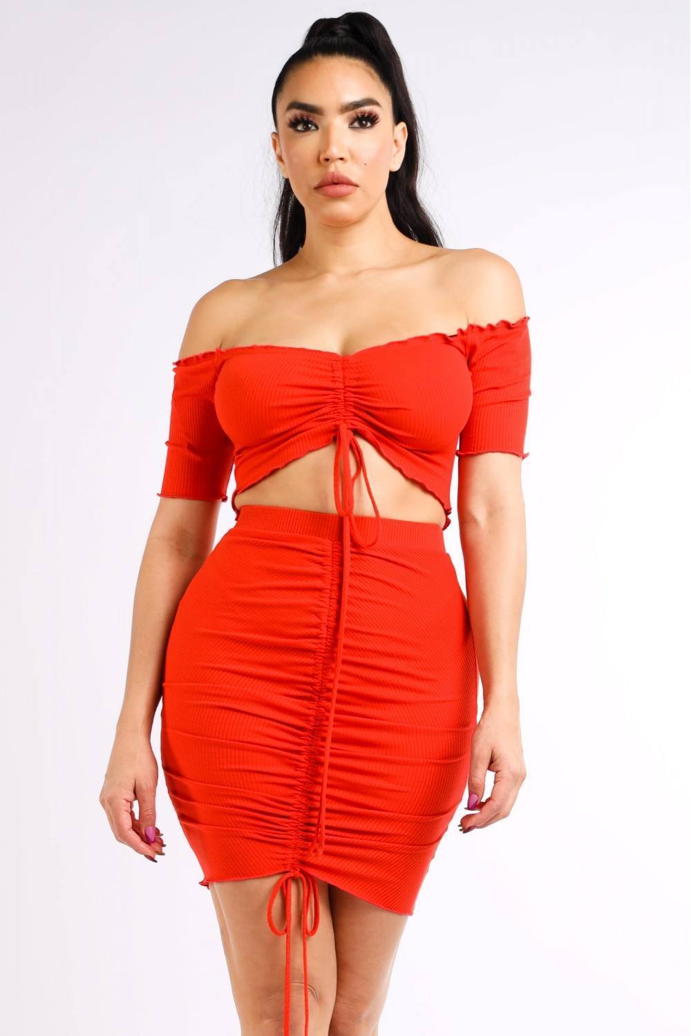 skirt and off shoulder outfit
