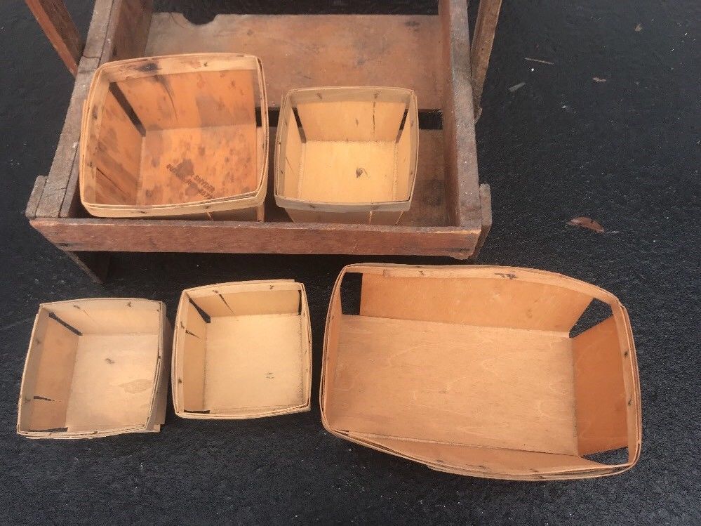 Antique Wooden Berry Fruit Picking Tray Box Primitive 5 Unique Baskets