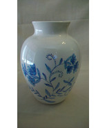 CERAMIC VASE, WHITE WITH BLUE FLOWERS, 6.25&quot; TALL - $18.56