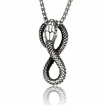 Men Hip Hop Punk Big Snake Pendant Necklace Stainless Steel Beads Leather Chains - $16.19+