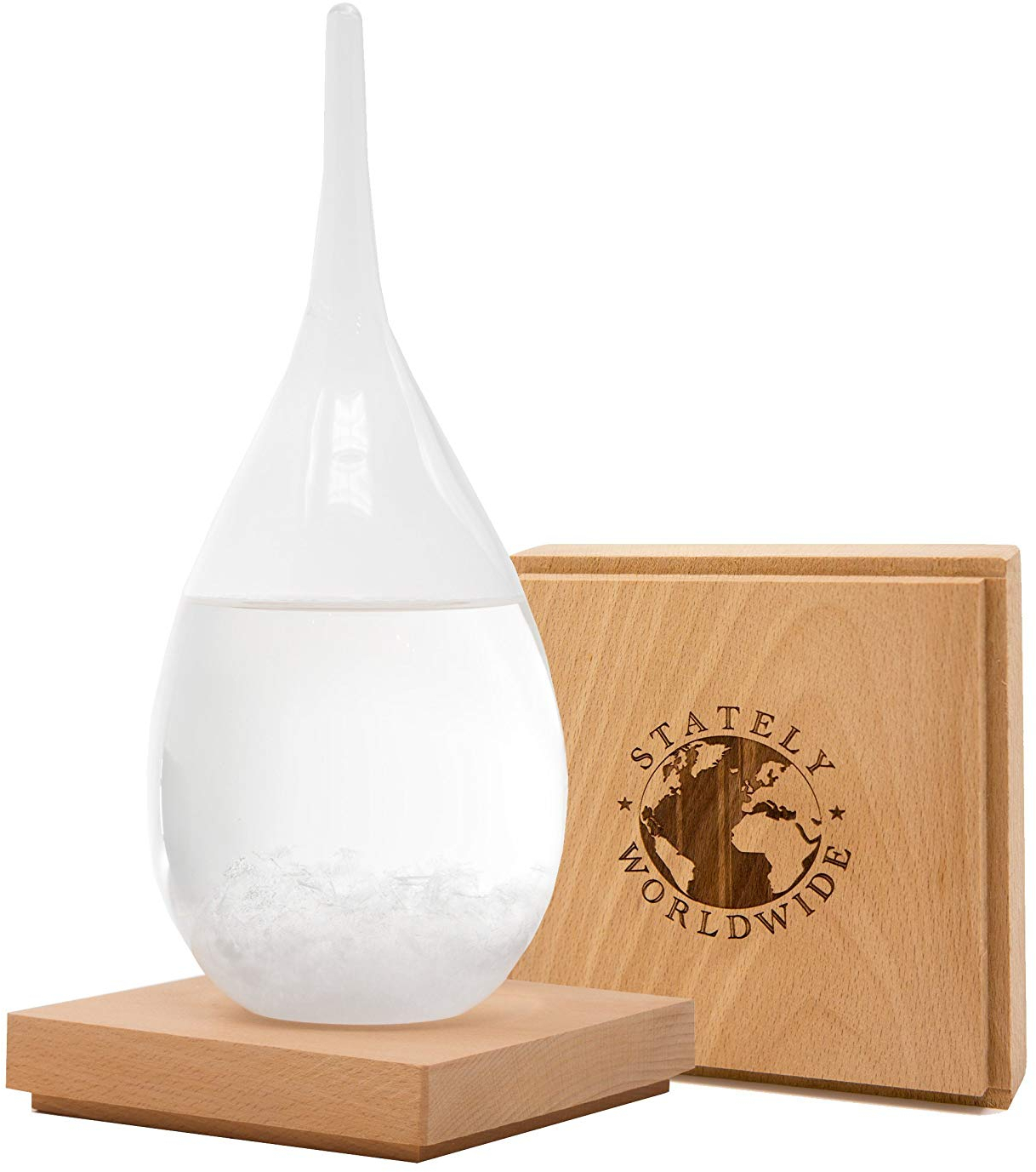 Storm Glass Weather Predictor Fitzroy Barometer Set With Wood Base Calming S Crystal