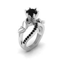 Round Cut Approx 1.60cttw Created Black Diamond Split Shank Wedding Ring Silver - $129.99