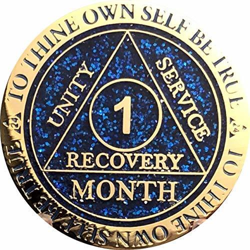 1 Month AA Medallion Reflex Blue Glitter and Gold Plated 30 Day Chip