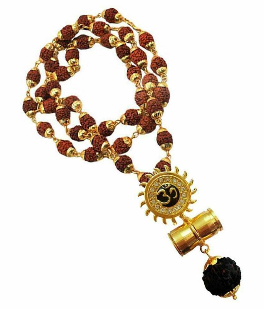 Surya Om, Damru Rudraksha Pendant With Gold Cap Rudraksha Mala Gold-plated