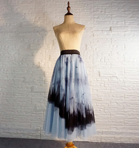 Dusty Blue Long Tulle Skirt Butterfly Dye Tulle Skirt Plus Size Party Outfit image 6