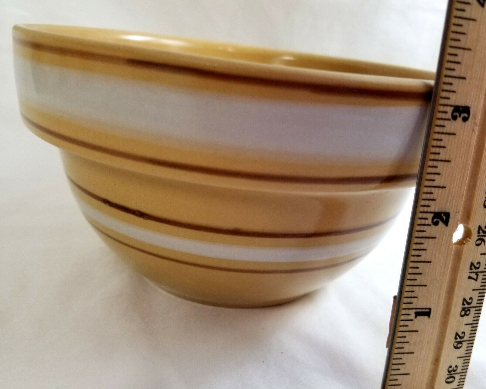 Over And Back Yellow Ware 6" Mixing Bowl Pottery Tan Brown & White