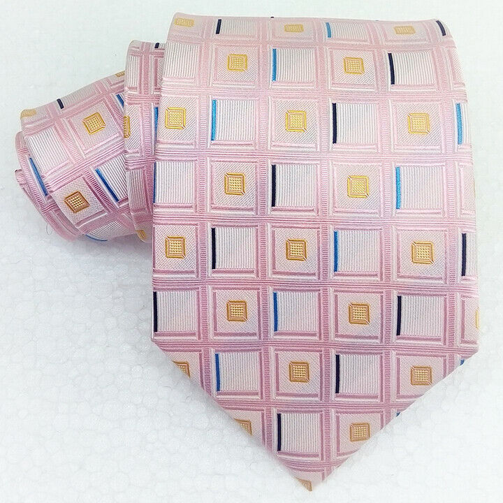 Pink neck tie wide geometric 100% silk Made in Italy wedding/ business ties