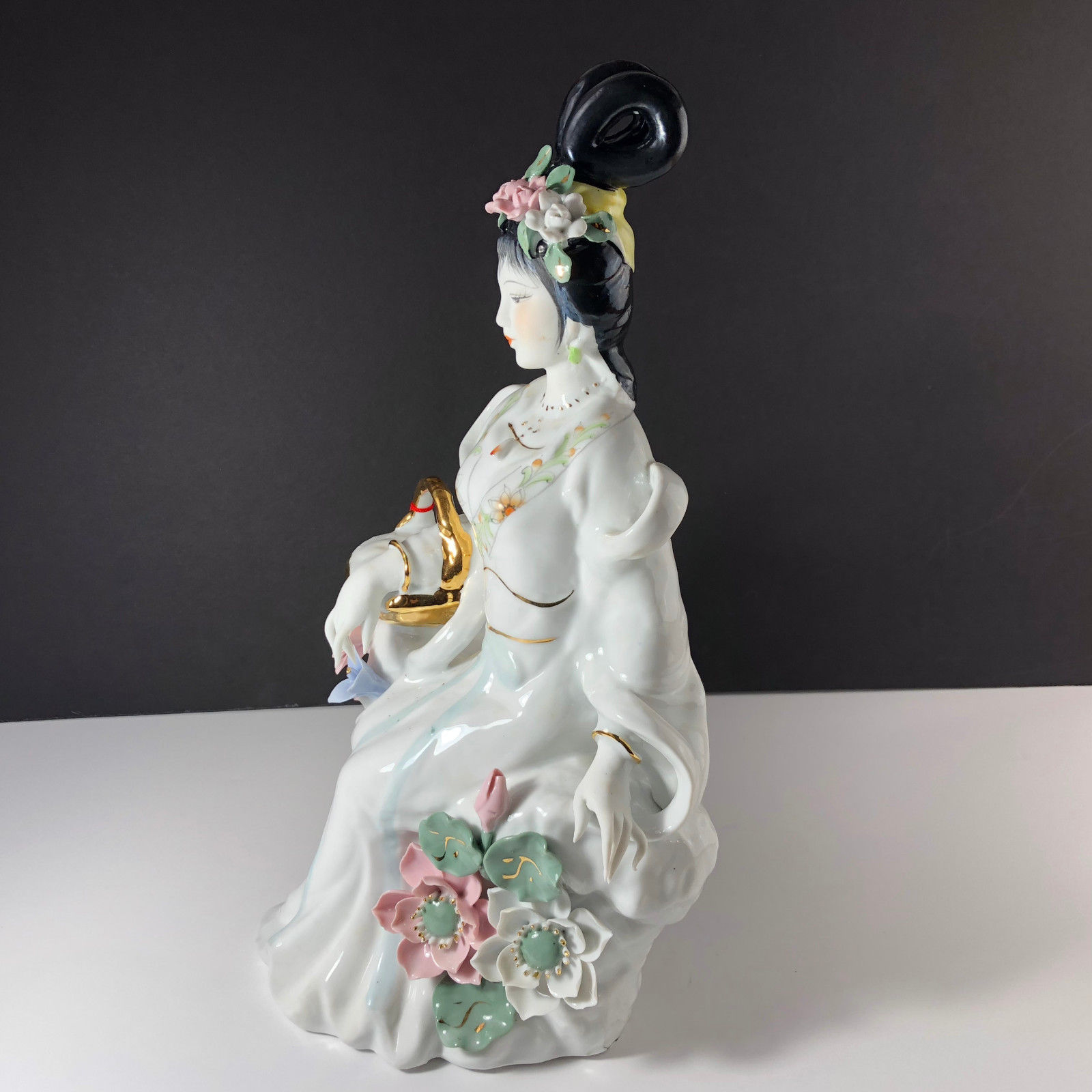 Geisha Porcelain Statue Asian Sculpture Figurine Antique Japan Gold