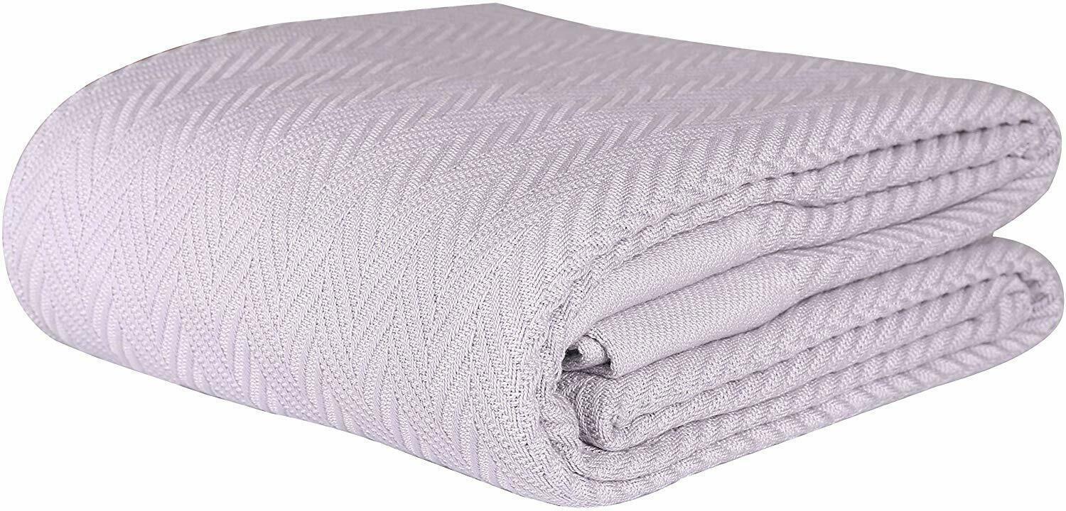 Twill Queen Blanket Lilac Combed Cotton 90" x 92" Herringbone Soft