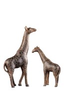 Giraffe Figurine Set of 2 Mother With Baby 14" and 9" High Africa Poly Stone