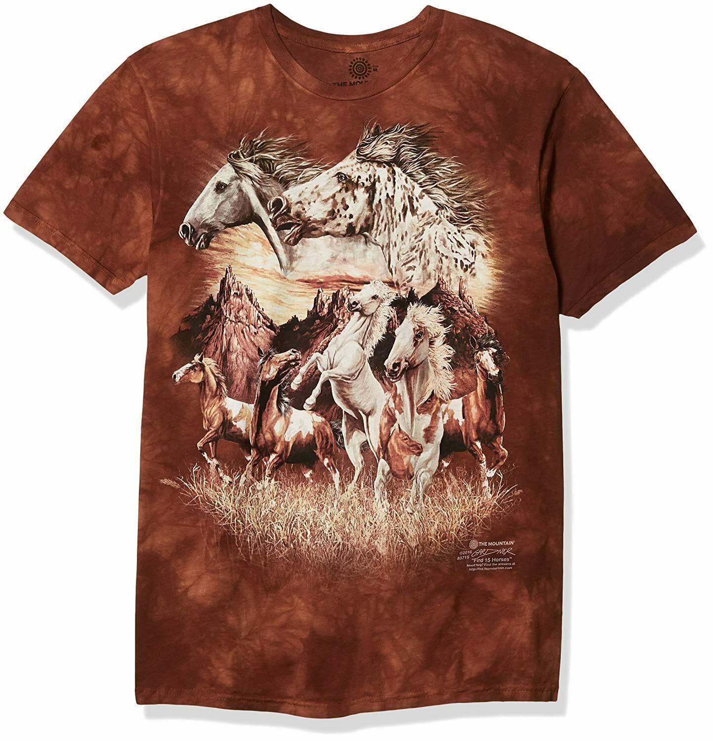 Horse Find 15 Horses Western Spirit Equine Vintage Animal T-Shirt Mountain S-5X