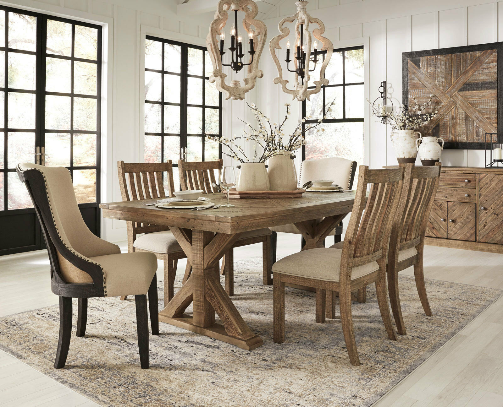 GRETA Modern Cottage Brown Finish 7 piece Dining Room Furniture Table