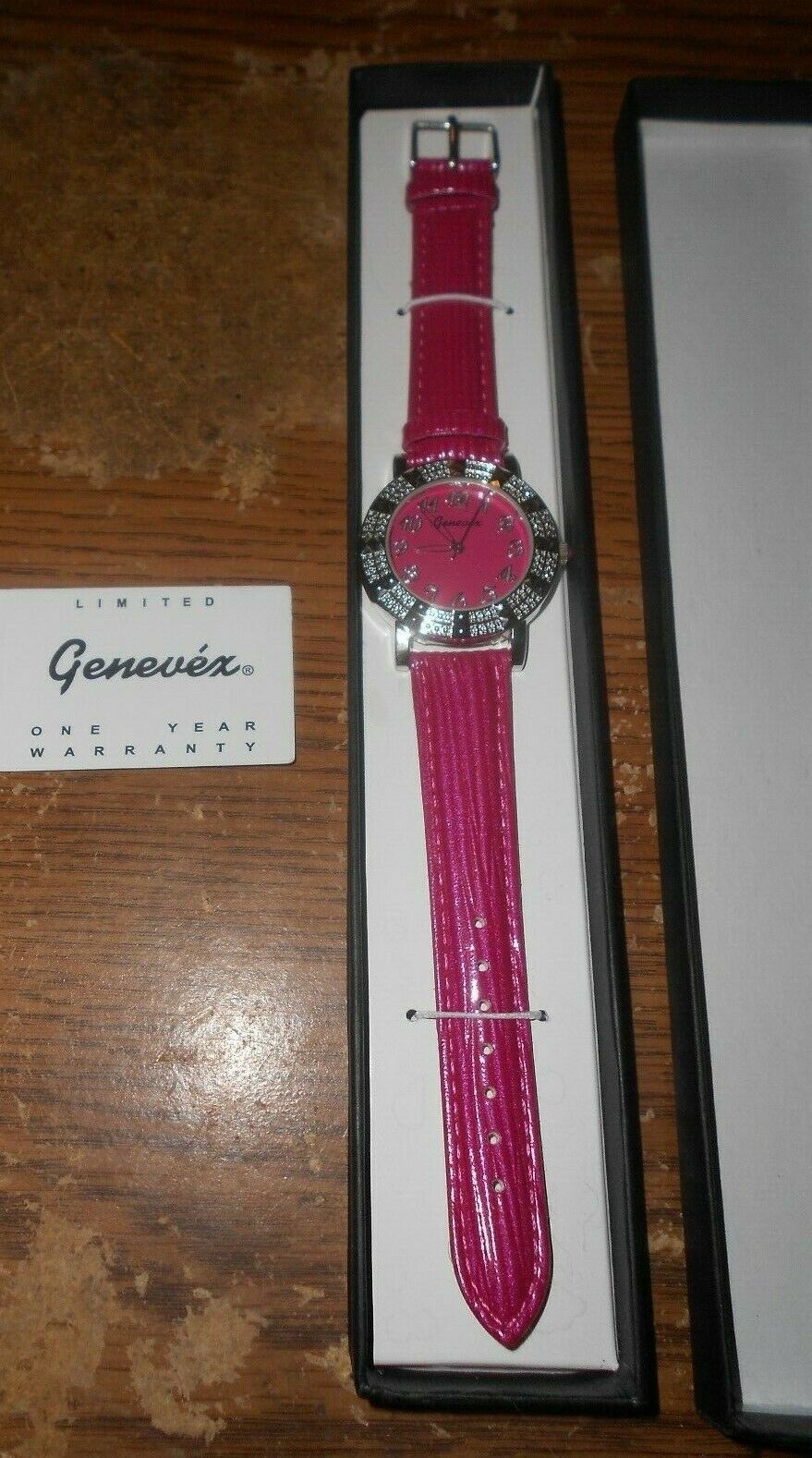 genevex pink leather band womens watch new in the box - $19.79