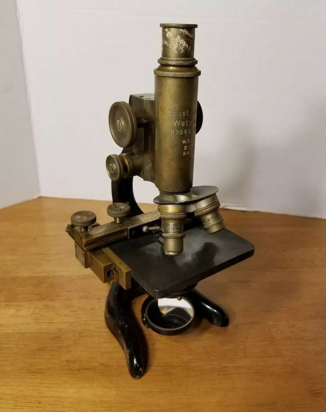 Vintage Antique Ernst Leitz Wetzlar Brass Microscope Germany Free