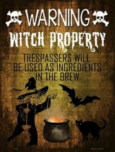 Warning Witch Property Halloween Theme Metal Sign 9&quot; x 12&quot; Wall Decor - DS - $23.95