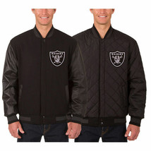 Las Vegas Raiders Wool & Leather Reversible Jacket  Black JH Design 2 front logo - $219.99