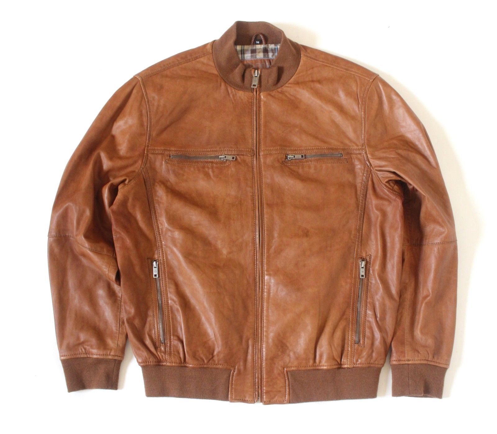 Men's Vintage DNR Bomber Retro Brown Butter Soft 100% Leather Jacket ...