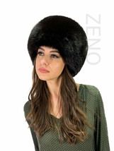 Jet Black Fox Fur Hat Saga Furs All Fur Round Hat Adjustable Fur Hat