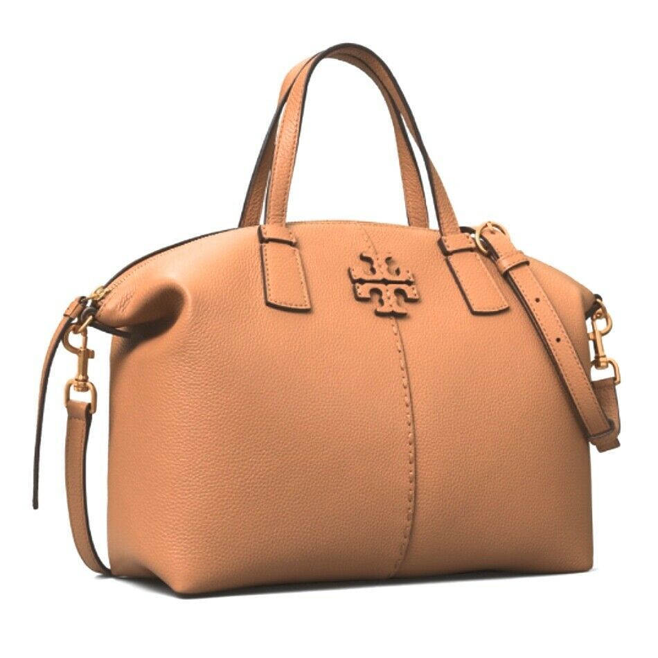 NWT Tory Burch Tiramisu Pebbled Leather McGraw Top Zip Satchel 398