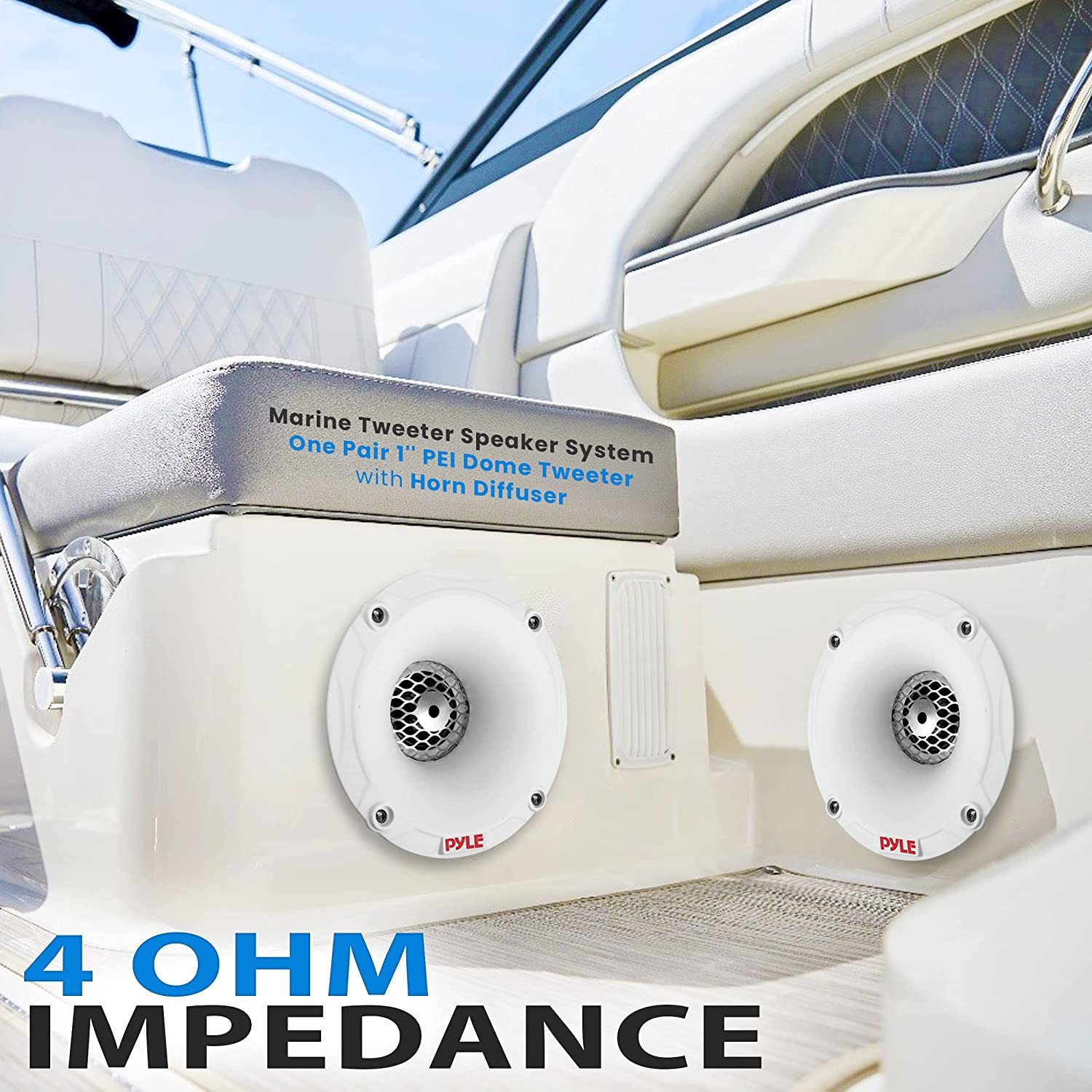 Marine Tweeter Speaker System, One Pair 1" Pei White Dome Tweeters With