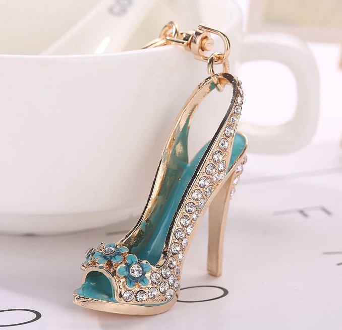 [Keychain] Flower Rhinestone High Heel Shoe Keychain for