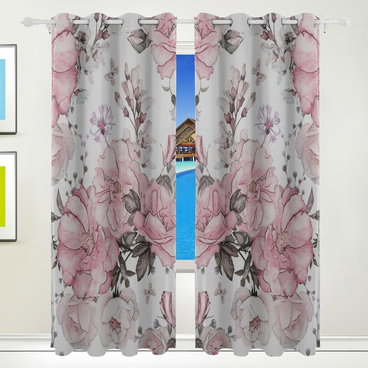 Toddler Girl Bedroom Curtains Rose Floral Beautiful Flowers Print ...