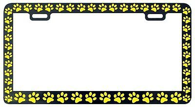 Primary image for BLACK PAW PRINTS CRITTER DOG PET CAT YELLOW License Plate Frame
