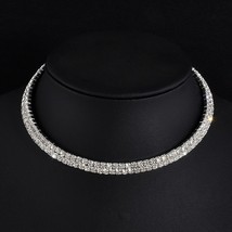 1 2 3 4 5 Rows Rhinestone Choker Necklace For Women female wedding jewelry shiny - $7.26