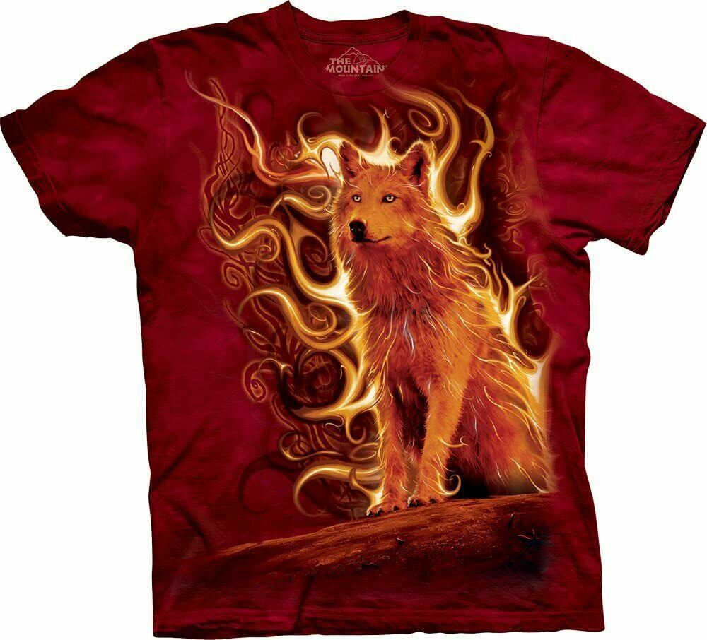 Phoenix Wolf Fire Red Cotton Animal Unisex The Mountain T-Shirt Adult S-5X