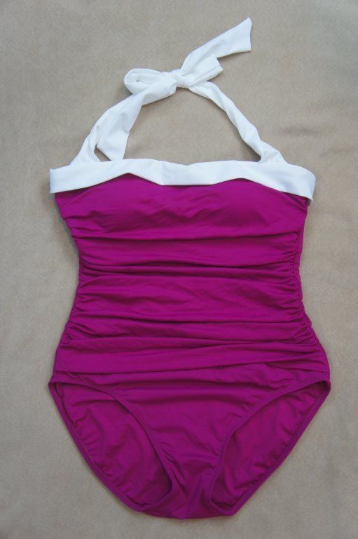Ralph Lauren Swimsuit Sz 8 Pink White Halter Ruched One Piece Swimwear ...