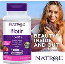 Natrol Biotin 5000 mcg Extra Strength Strawberry Flav 250 Tablets New Improv - $19.77