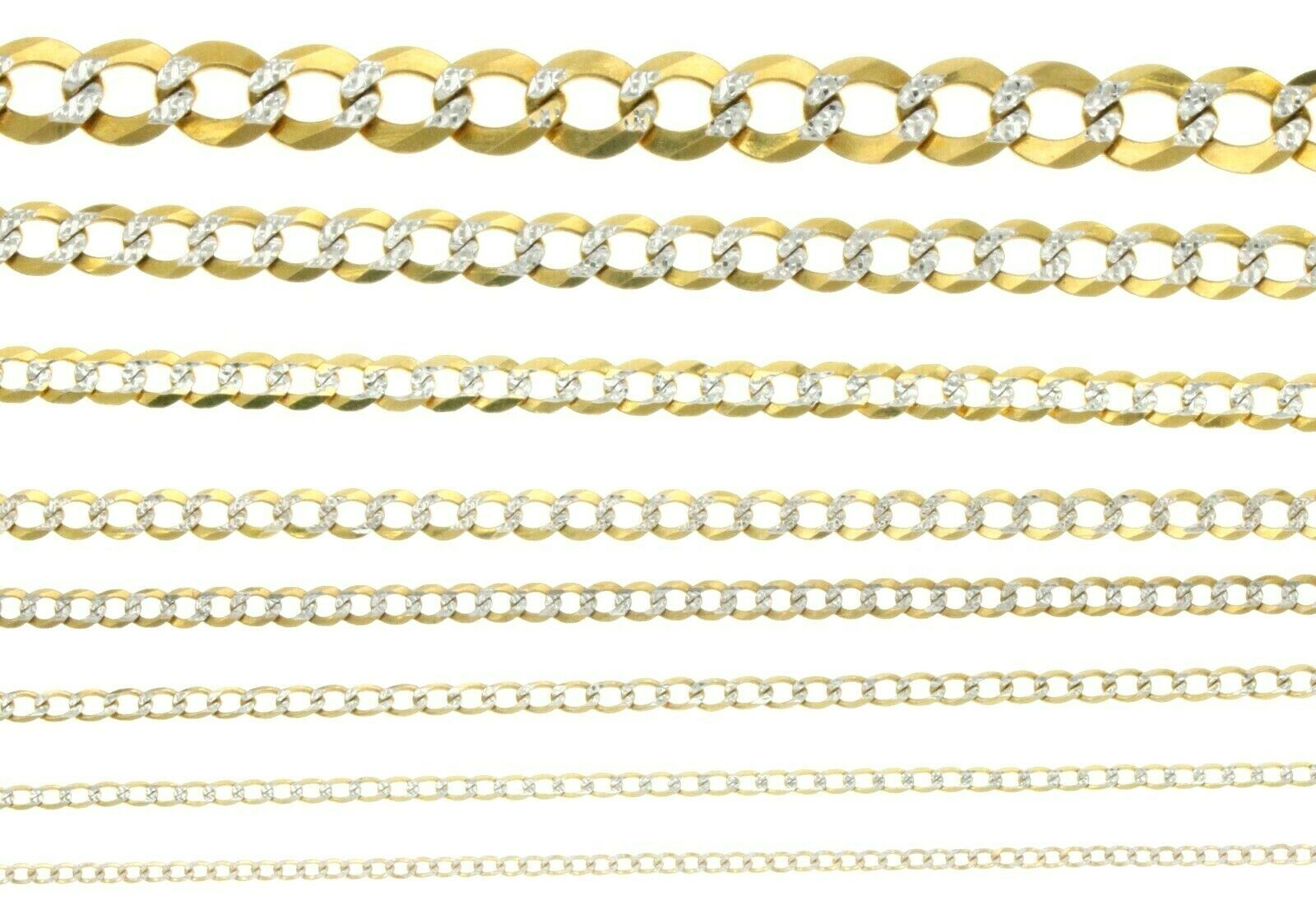New Real 14K Solid Yellow Gold White Pave Curb Link Cuban chain Necklace 16-24