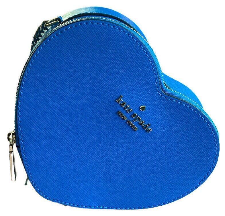 NWB Kate Spade Love Shack Mini Heart Crossbody Blue Leather K6063 Gift Bag FS