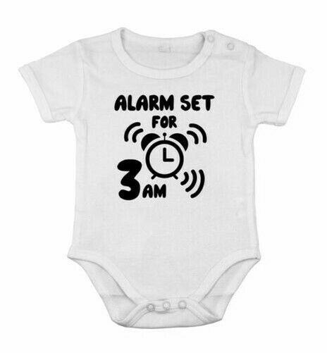 Babygrow alarm set for 3 am Bodysuit Romper Newborn infant special Shower gift