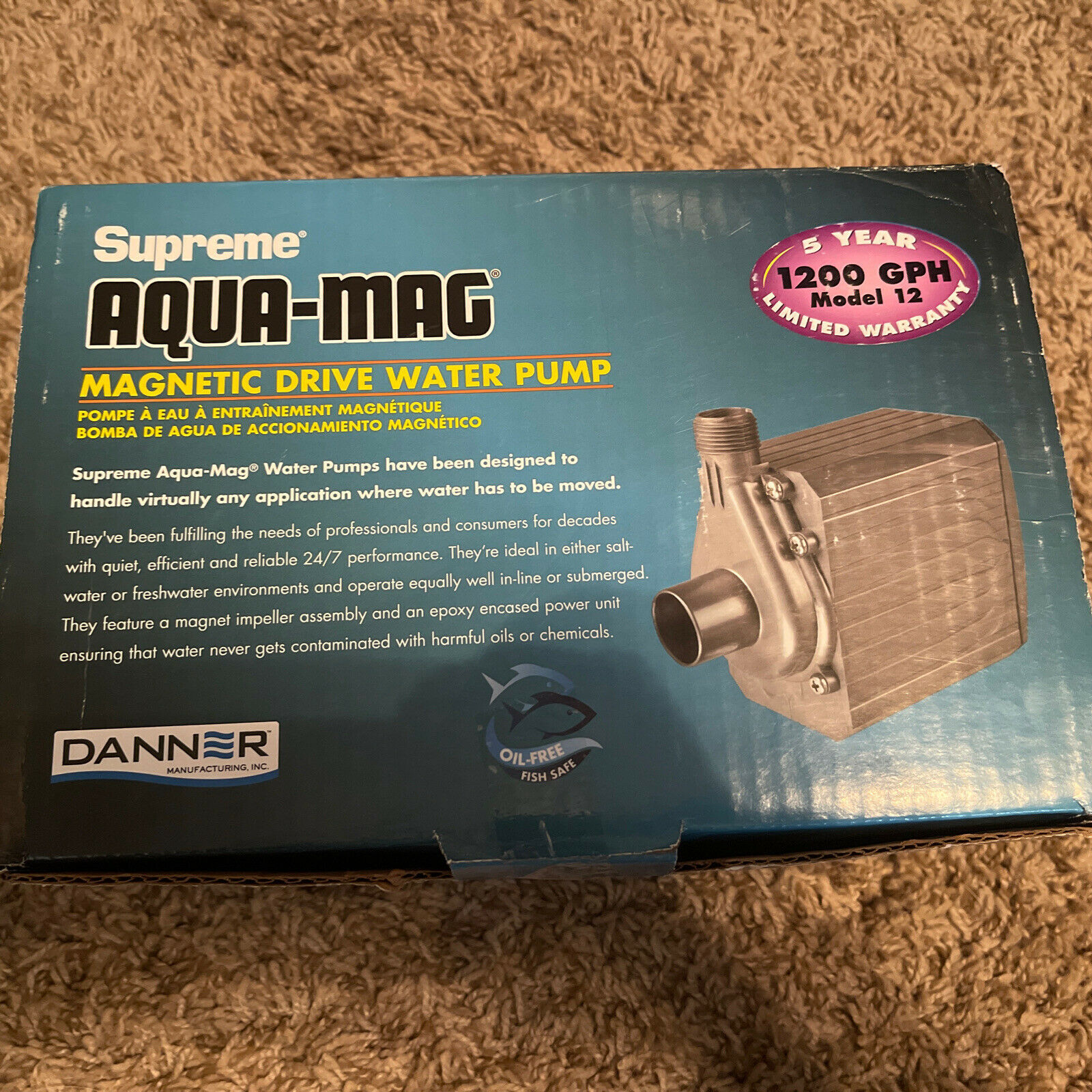Danner 02712 Supreme AquaMag model 12 1200 gph Utility Aquarium Pond