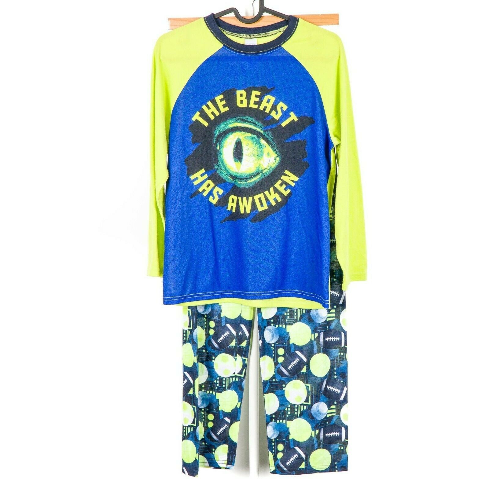 Childrens Place Pajama Set L 10 12 Boys The Beast Has Awoken Sports Balls Bright - $19.66